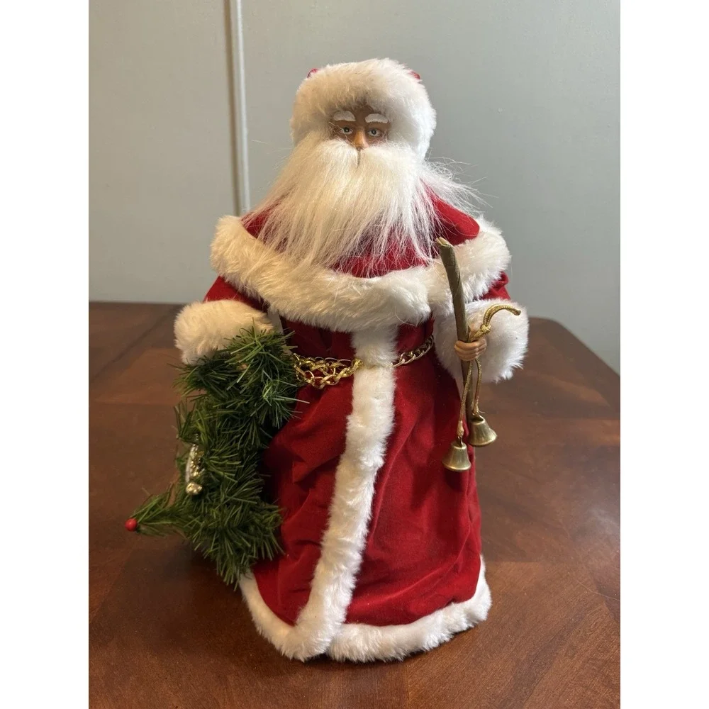 Vintage Christmas Santa Claus Tree Topper‎ Standing Velvet Robe Long Beard 15